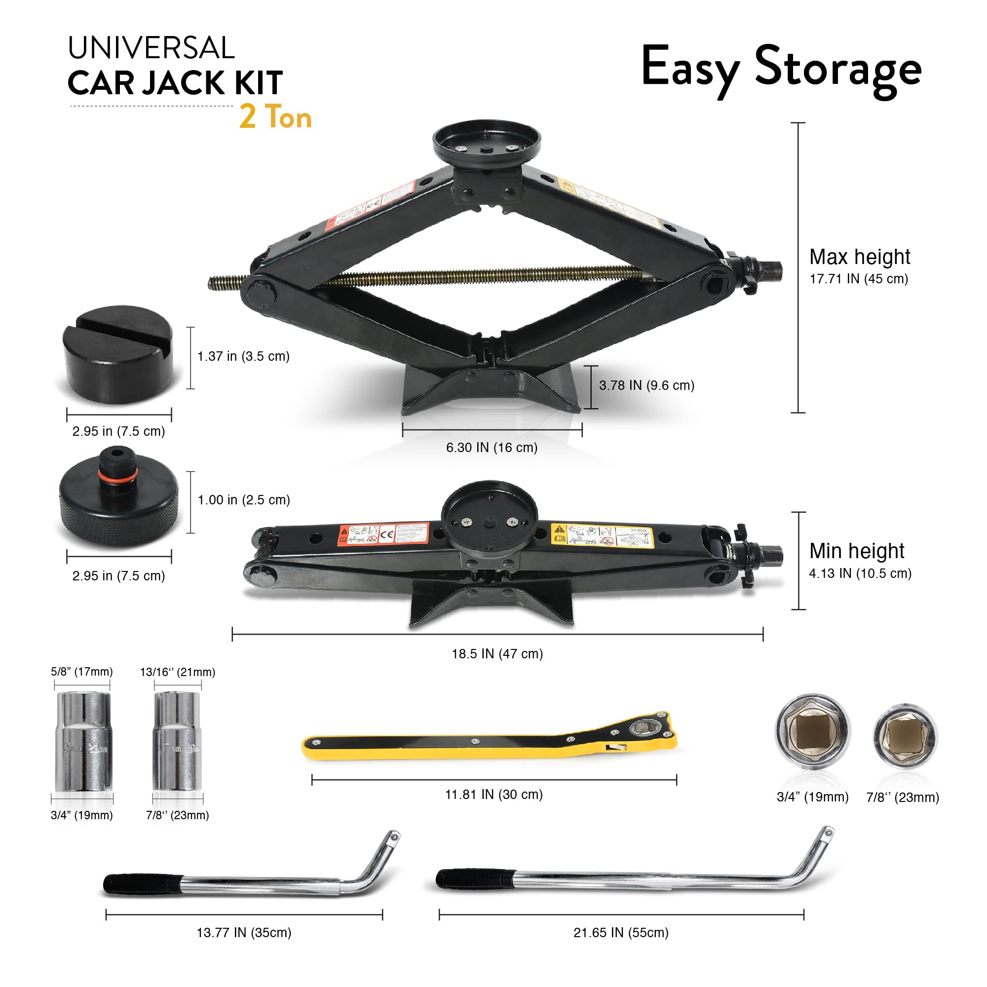 Car Jack Kit | Scissor Jack for Car 1.5 Ton (3,300 lbs) - Tire Jack Tool Kit | Portable, Ideal for SUV and Auto - Universal Emergency Kit with Lug Wrench | Heavy Duty Material