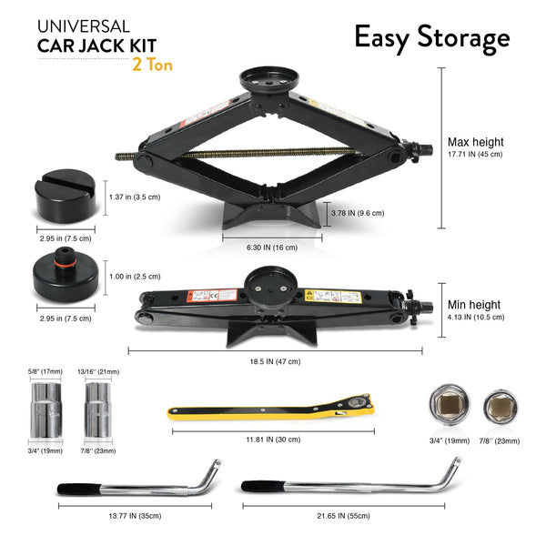 Car Jack Kit | Scissor Jack for Car 1.5 Ton (3,300 lbs) - Tire Jack Tool Kit | Portable, Ideal for SUV and Auto - Universal Emergency Kit with Lug Wrench | Heavy Duty Material