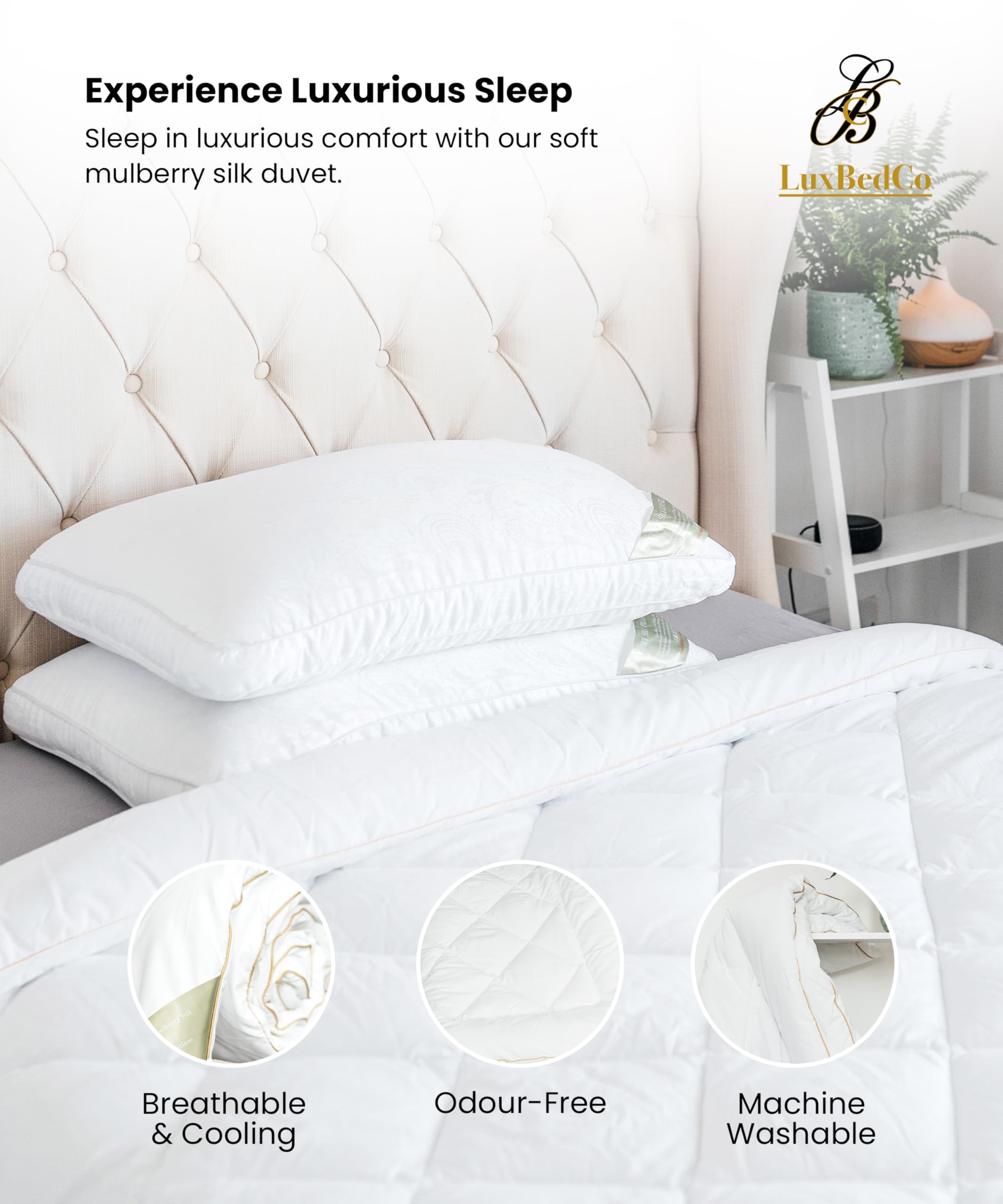 LuxBedCo Mulberry Silk Duvet with Egyptian Cotton Casing - Soft & Luxurious Silk Bedding for Winter & Summer Use - Double Duvet