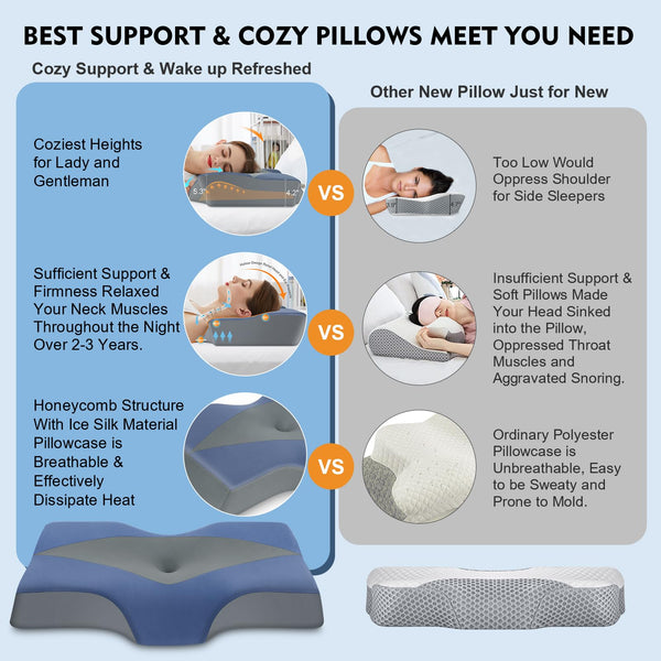 Hydomi Neck Support Pillow for Sleeping Side Sleeper Pillow for Neck Shoulder Pain Relief: Ergonomic Cervical Memory Foam Pillow for Adults - Cooling