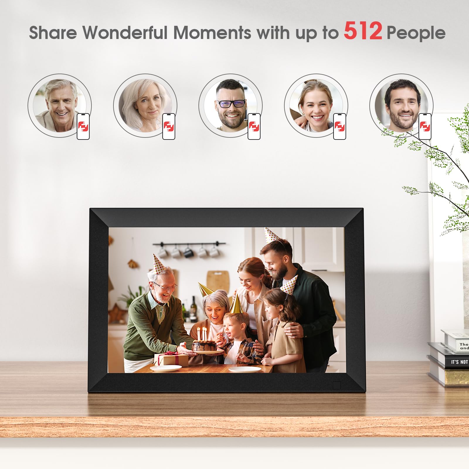 10.1 Inch WiFi Digital Photo Frame Built in 32GB Memory, 1280x800 IPS LCD Touchscreen, Auto-Rotate and Audio, Quick and Easy Share Photos or Videos via the Frameo App, the Best Choice for Gifting