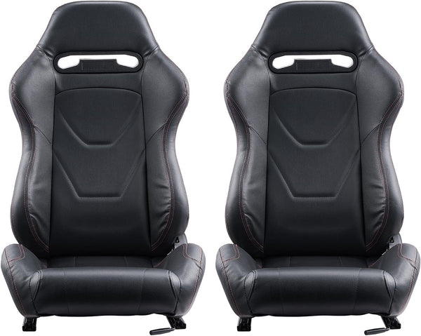 VEVOR Racing Seat, 2 Set, Adjustable Racing Cockpit with Wide Angle Reclining & High-Resilience Foam, Comfortable Racing Chair with Soft PVC Leather & Q235B Slider, Fit for Racing Cars & Go-Karts