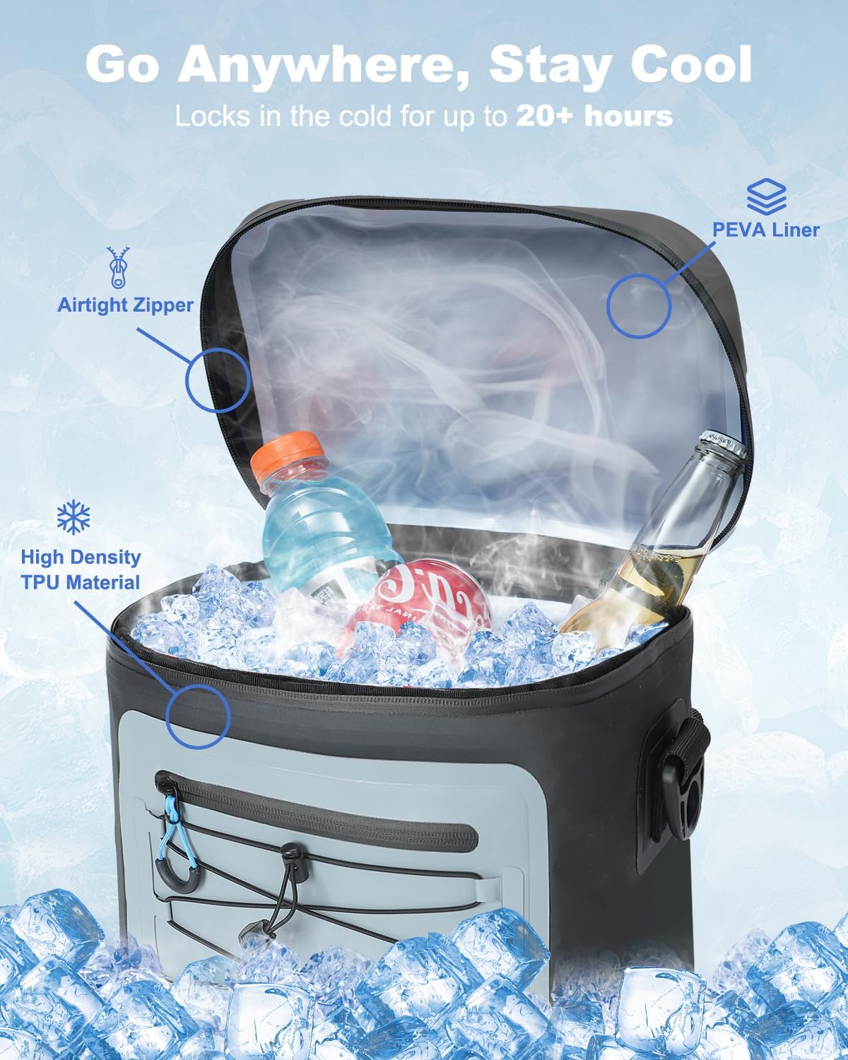 YULEEE 7/15/20L Insulated Cooler Bag - Large Multi-Functional Picnic Lunch Bag for Men & Women,Waterproof Leakproof Perfect for Beach, Family,Travel, Camping, Work,BBQ,and Outdoor Activities