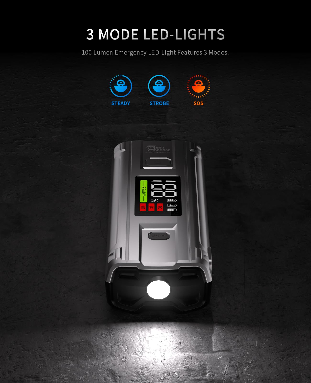 Jump Starter Power Pack Car Battery Starter 2000A 12V for 7.0L Gas & 6.5L Diesel with 12V/6A Output Extension Port, Portable Car Battery Booster 16000mAh Power Bank, High-Efficiency for All Weather