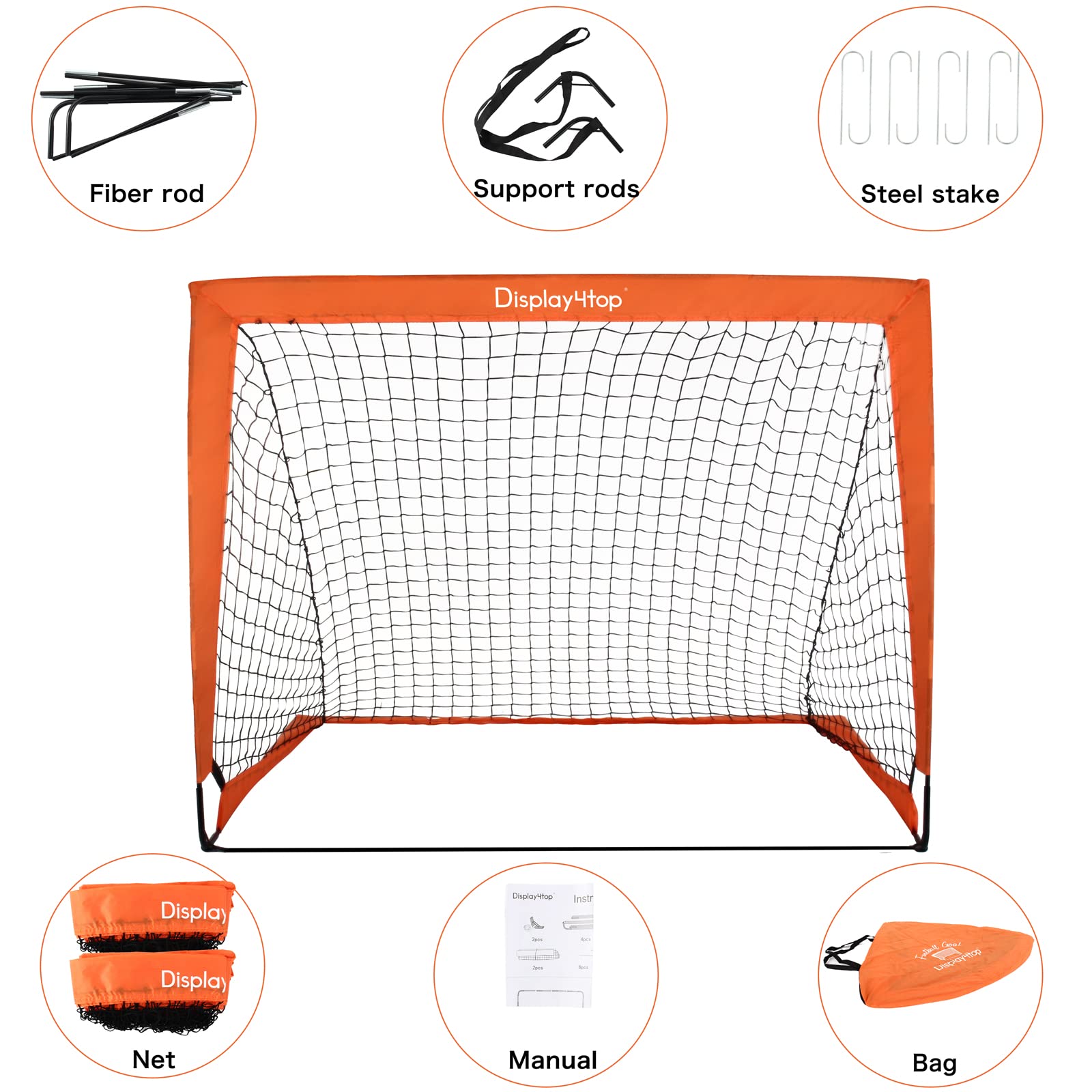 Display4top Set of 2 Football Goal with Carry Bag, Footballs Net for Kids Teens, Foldable Pop-up Goals Indoor Outdoor Sport Training for Garden, Park,