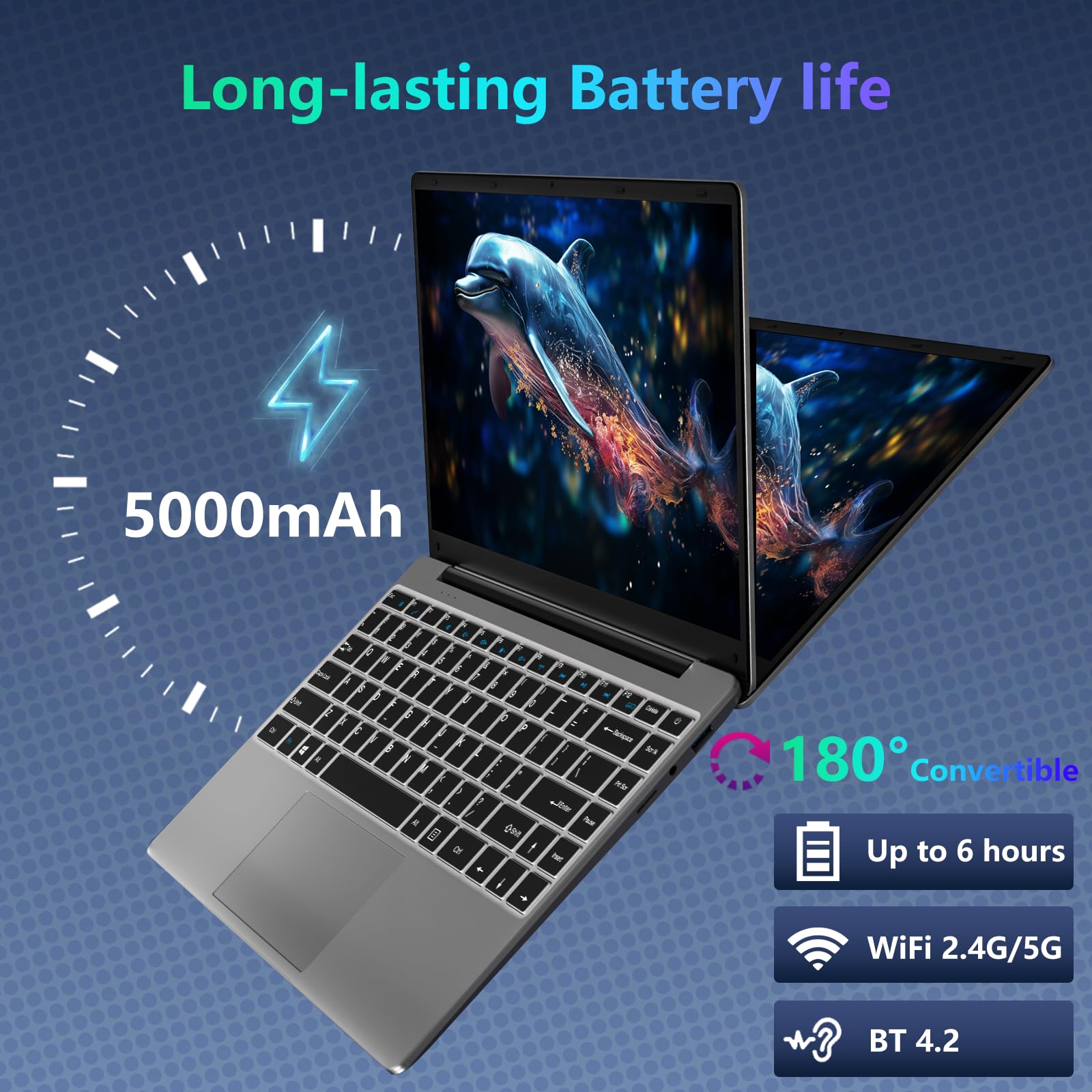 HUQPPQ 14 Inch Laptop Celeron N4020 Processor 6GB RAM 256GB SSD WIN11 Laptops | FHD 1920×1080 IPS Display | WiFi 5, USB 3.0, Webcam | Ideal for Business, School & Work - Gray