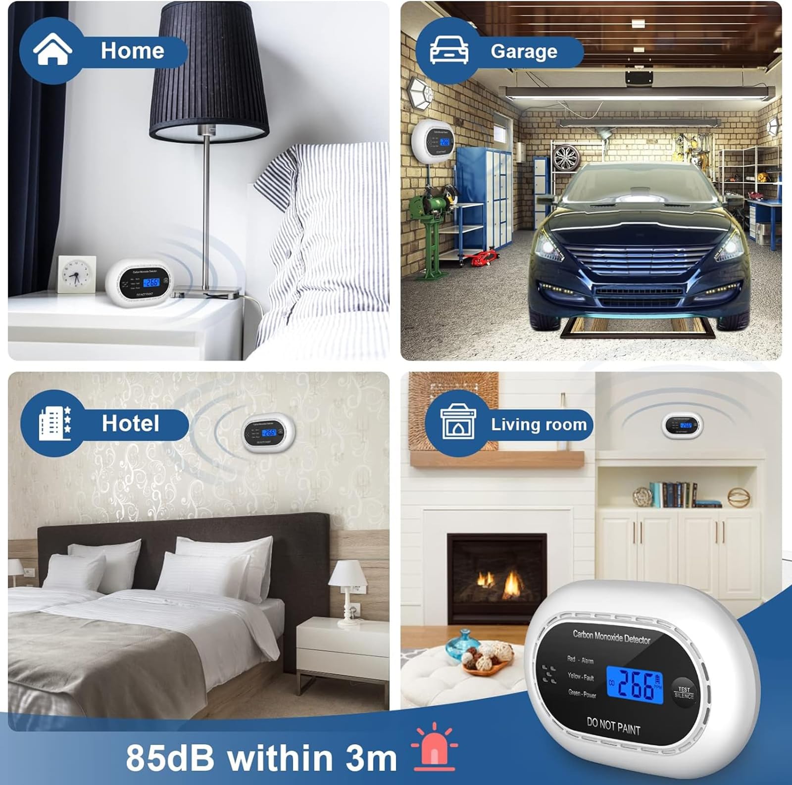 Carbon Monoxide Detector with LCD Digital Display, CE Certified CO Alarm with Sealed in 10 Year Battery, Standalone Audible CO Detector for Home,Black,1 Pack