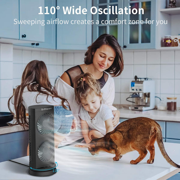 Dr. Prepare Tower Fan Oscillating, Portable Desk Fan with 3-Speed Options, 110° Oscillation, 3 Timers, Personal Quiet Table Fan for Home Office Desktop Bedroom, UK 3-Pin Plug