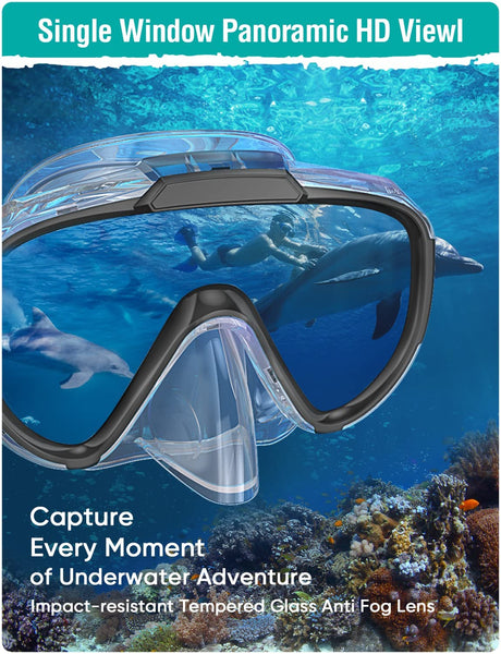 Lealinga Snorkel Set Adults Snorkel Mask Anti-Fog Panoramic View Diving Mask Dry Top Snorkel Kit with Travel Bag Diving Set for Snorkeling Scuba Diving Swimming Travel