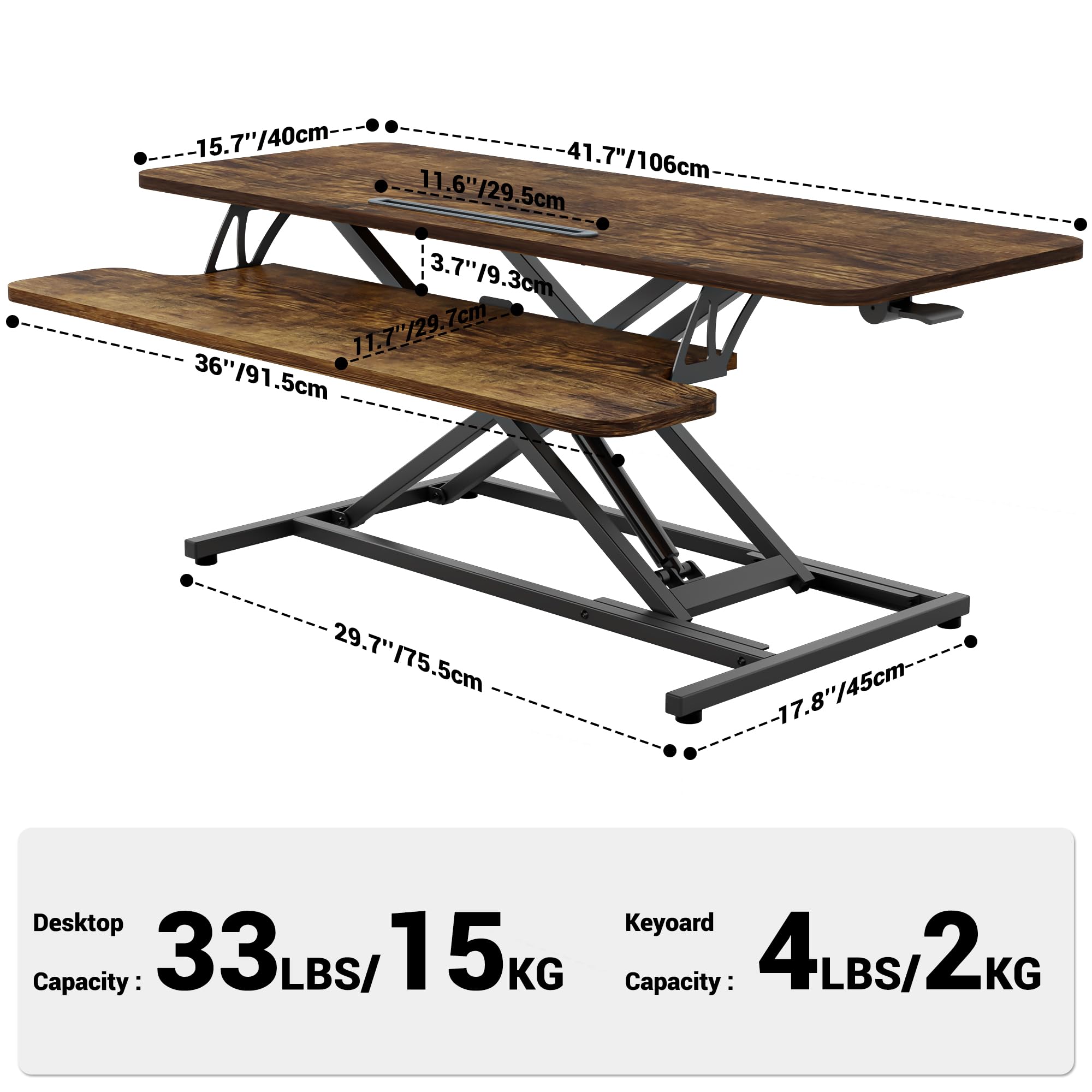 ERGOMAKER Standing Desk Converter, 36"/91cm Wide Height Adjustable Quick Sit to Stand Up Desk Riser for Dual Monitor