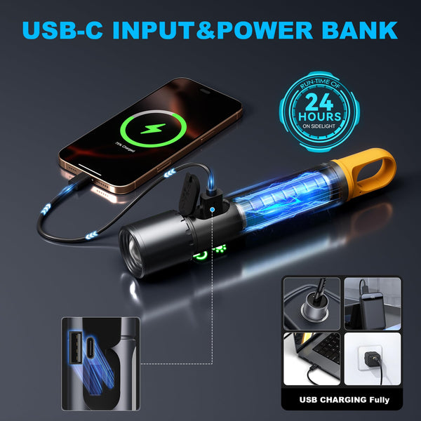 ET Rechargeable LED Torch Super Bright 1000000LM, Magnetic Lightweight Waterproof Flashlight with 9 Modes&COB Side Light(Red Light), Zoomable &Tail Hook for Camping, Hiking, Emergency, Dog Walking