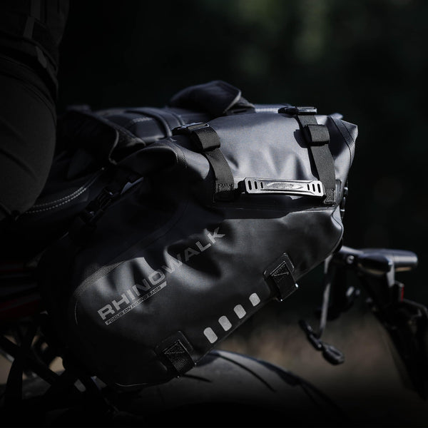 Rhinowalk Motor Pannier Bag Motorcycle Seat Bag Waterproof Travel Luggage Expandable19-26L, Black (MT4026)