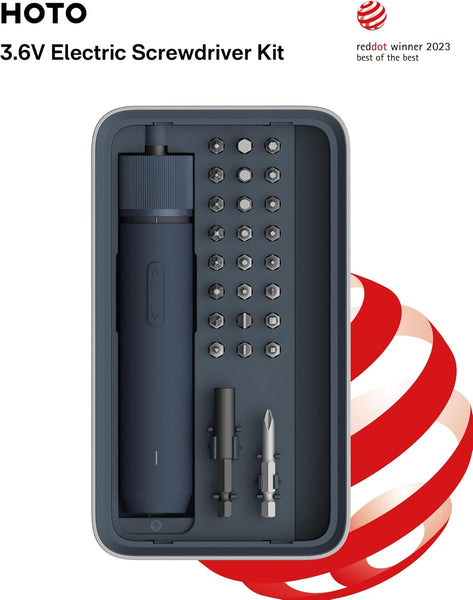 HOTO Electric Screwdriver Set, 3.6V Rechargeable Set with 25 S2-Steel Bits, Cordless Power Screwdriver with LED Light, All-in-One Design, 3 Torque, 4N·m 1500mAh, Excluding Charging Cable