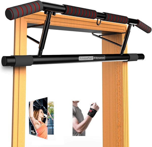 AmazeFan Pull Up Bar Doorway with Ergonomic Grip - Fitness Chin-Up Frame for Home Gym Exercise - Multi-Angle Grip - 2024 Upgrade Smart Hook (Fits