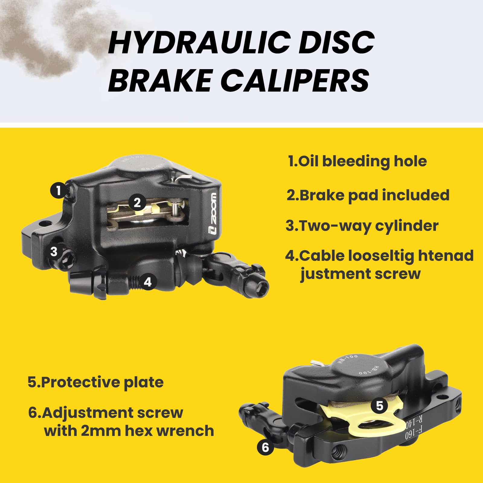 Hydraulic Disc Brake Calipers, HB-100 Line Pulling Bike Disc Brake Caliper Set Front and Rear,for MTB Bike, E-bike, Folding Bike