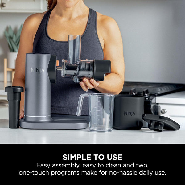 Ninja Cold Press Juicer Machine with 700ml Jug & 1.1L Pulp Container, Make Fresh Juices, Drinks & Wellness Shots, Compact, Dishwasher Safe & Removeable Parts, Grey JC151UK