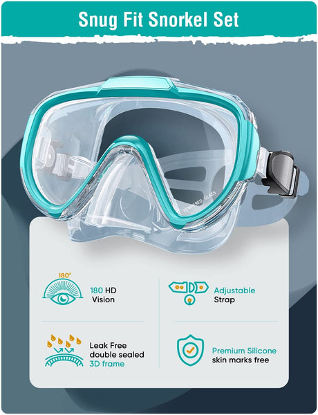 Lealinga Snorkel Set Adults Snorkel Mask Anti-Fog Panoramic View Diving Mask Dry Top Snorkel Kit with Travel Bag Diving Set for Snorkeling Scuba Diving Swimming Travel