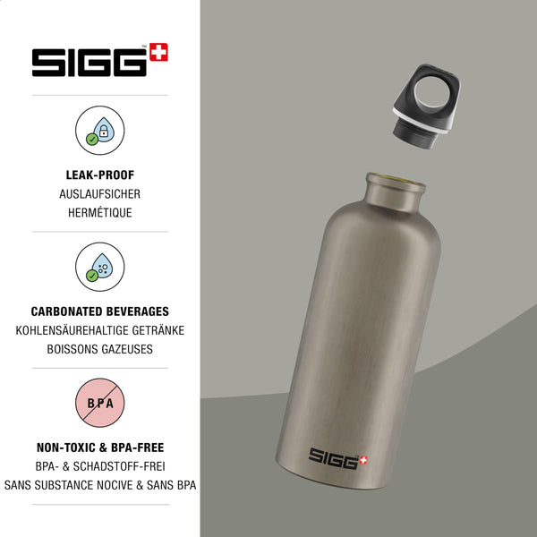Sigg - Aluminum Water Bottle - Traveller - Climate Neutral Certified - Suitable For Carbonated Beverages - Leakproof & Lightweight - BPA Free - 0.6L / 1L/ 1.5L
