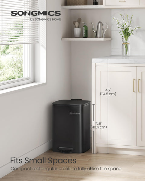 SONGMICS Kitchen Bin, 8-Gallon (30 L) Trash Bin, Steel Pedal Bin, with Inner Bucket, Soft Close and Stays Open, Metallic Silver LTB593E01