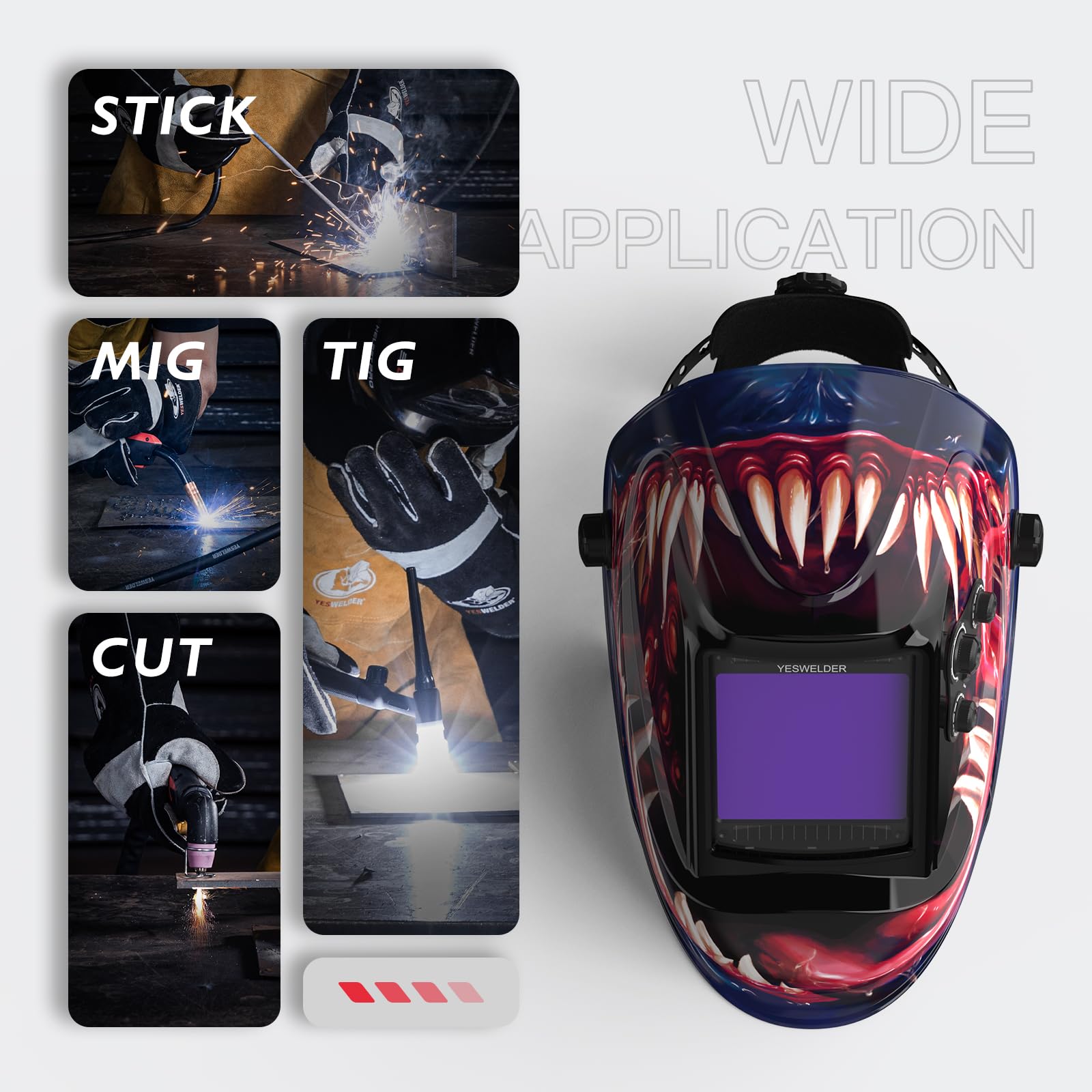 YESWELDER Welding Mask True Colour Large View 10X9cm Auto Darkening Welding Helmet Solar Powered Replaceable Battery, 4 Premium Sensors Wide Shade 4/5-9/9-13 for TIG MIG ARC CUT GRIND Welder Mask
