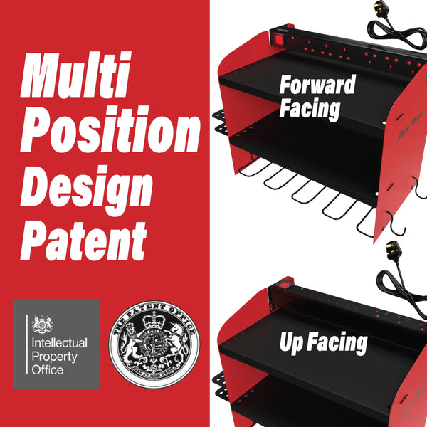 Toolganize Power Tool Organiser, Storage Rack with Power Strip Charging Station, Heavy-Duty for Workshop & Garage Tools - 4 Slot, Milwaukee Red.