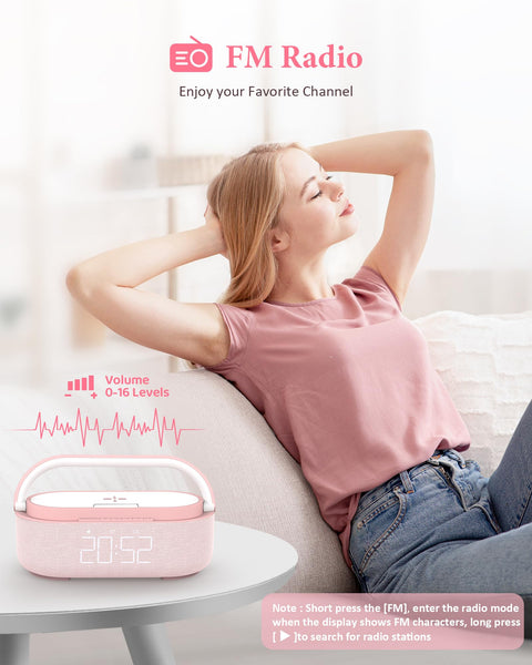 COLSUR Radio Alarm Clock Bluetooth Speaker, 15W Wireless Charger Alarm Clocks Bedside, Night Light, Loud Volume for Heavy Sleepers, Snooze, Dimmable LED Display, 2500mAh Battery