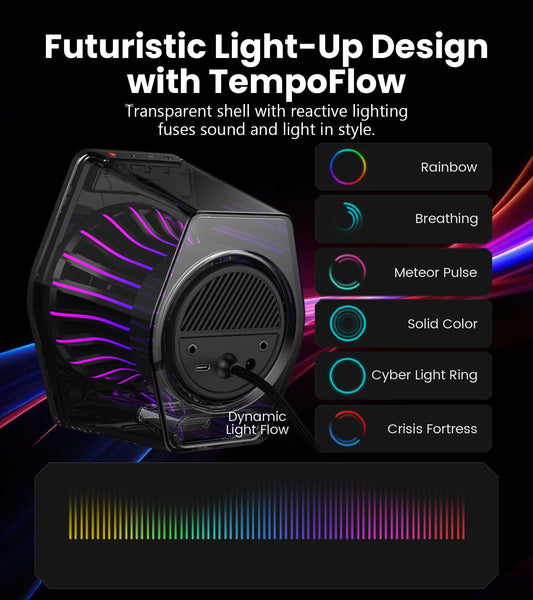 Edifier G2000 Pro 2.0 RGB Gaming Speakers with 64W Peak Power, Virtual 7.1 Surround Sound, 270° TempoFlow Light Sync, Transparent PC Speakers, BT5.4/USB-C/AUX for PC, PS5, Switch, Game Console (Black)