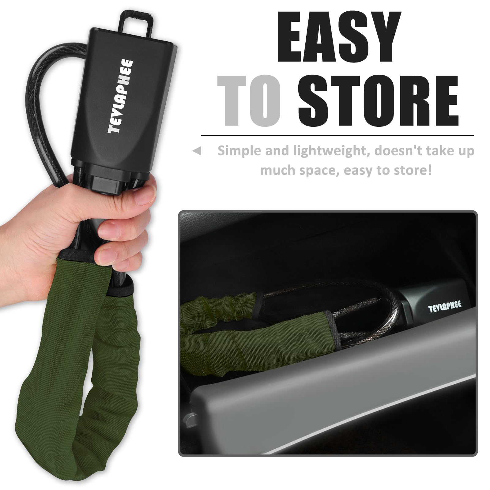 Tevlaphee Steering Wheel Lock, Steering Lock, Car Steering Wheel Locks, Steering Wheel to Seat Belt Lock, High Visibility Car Lock Anti-Theft Device, Heavy Duty, Universal Fit, 3Keys (Green)