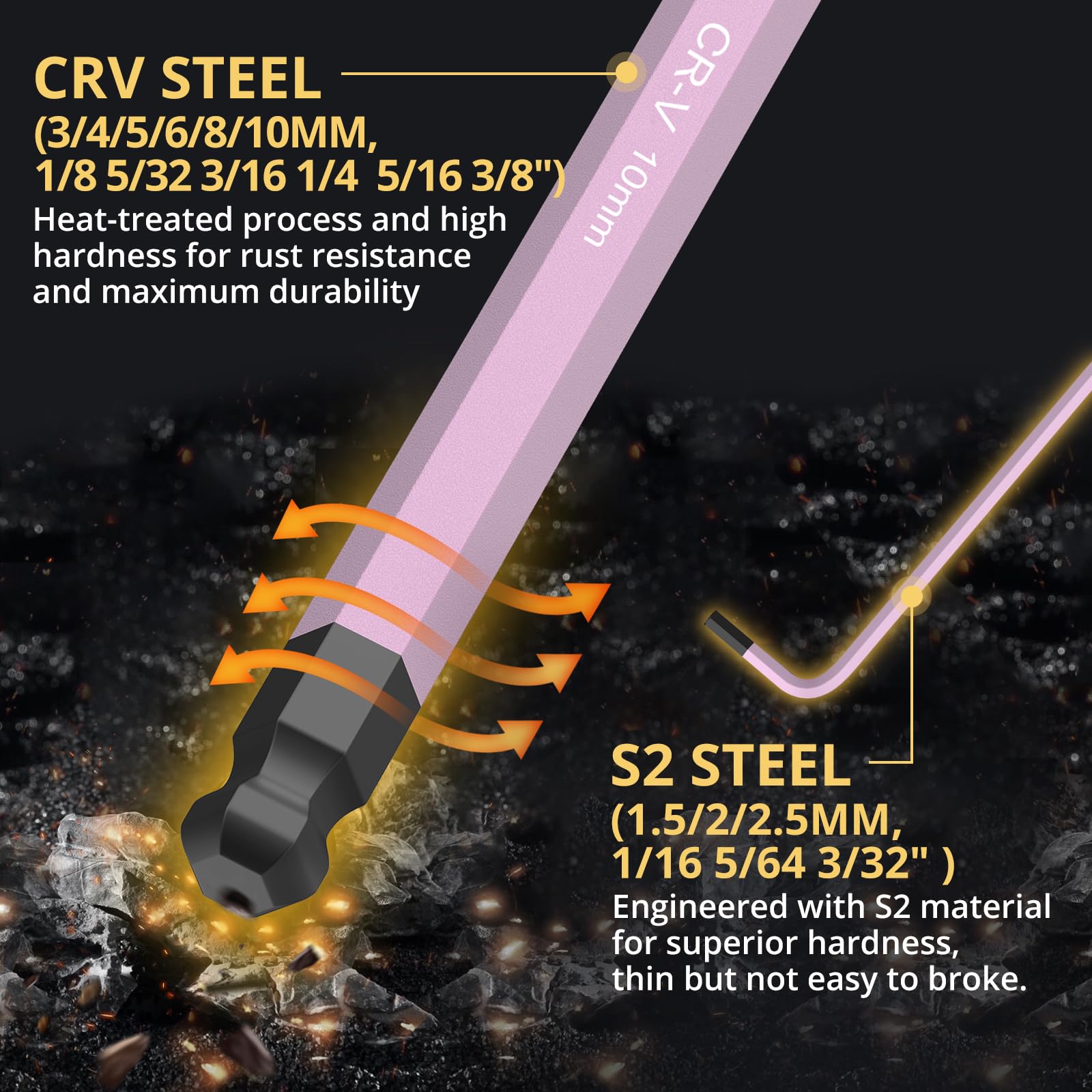 AMTOVL Hex Key Set, Allen Wrench Set, 18PCS Metric and SAE Allen Key Set Extra Long with Ball End T-Handle CRV & S2 Steel 1.5mm-10mm, 1/16-3/8