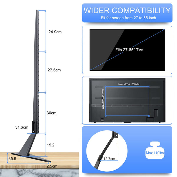 suptek Universal TV Stand, TV Leg Replacement for Most 22-65 inch LCD/LED/OLED/Plasma TVs, Adjustable Table Top TV Feet for Flat&Curved Screen, VESA up to 800x400mm, Capacity 50kgs