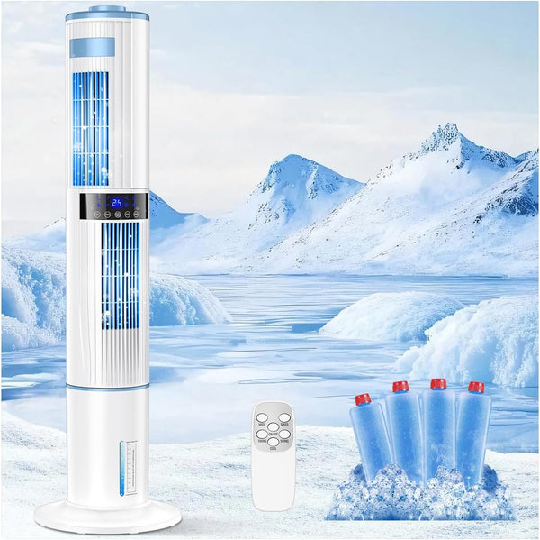 Bidiowe Mobile Air Conditioners, 9.5L AC Unit Tank 60W Evaporative Air Cooler Automatic Light Off 60°/120° Oscillation 3 Modes 7H Timer Remote Control 3 Ice Box Quiet Cooling Fan for Home, Office