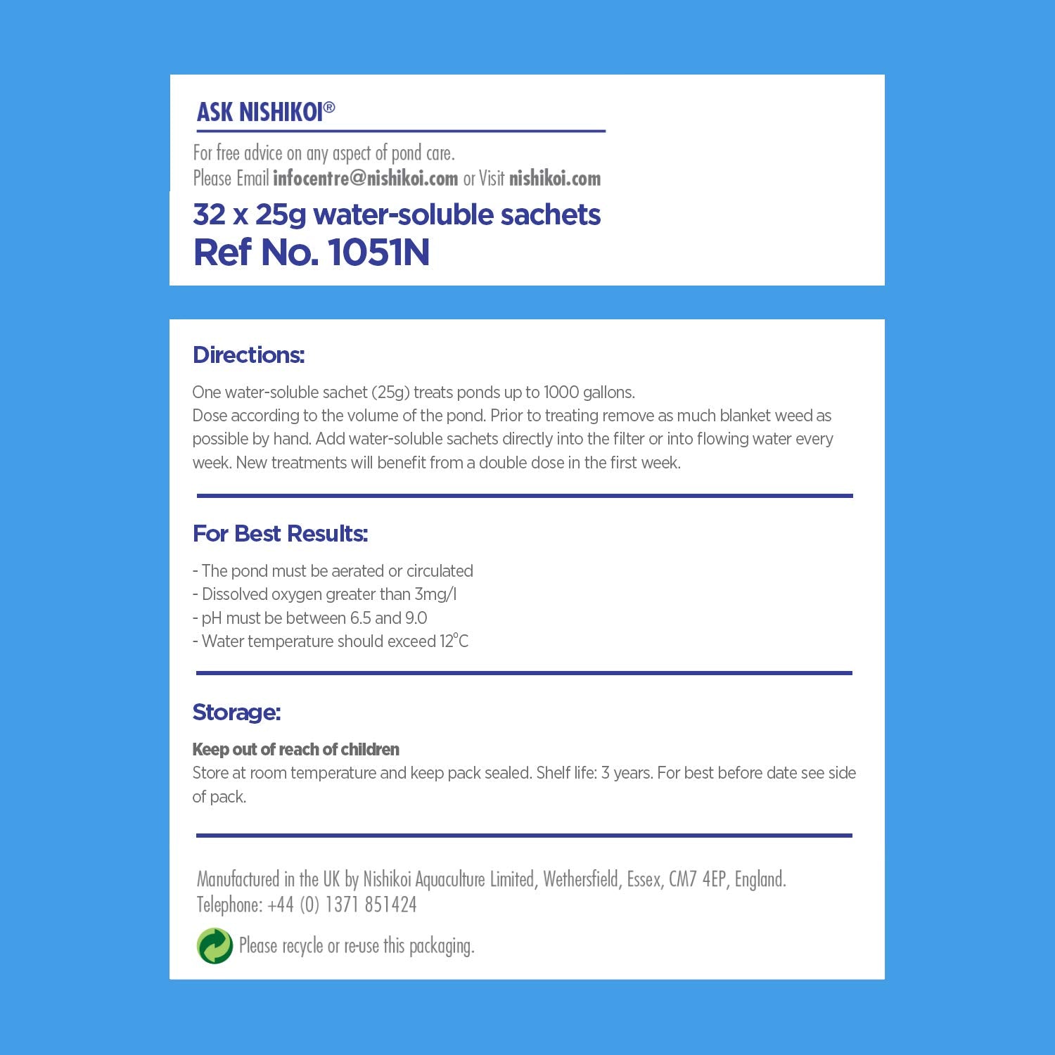Goodbye Blanket Weed Treatment for Ponds 25g, Pack of 32 Sachets ? 100% Natural Pond Cleaner ? 1 Sachet Treats 1000 Gallons of Pond Water