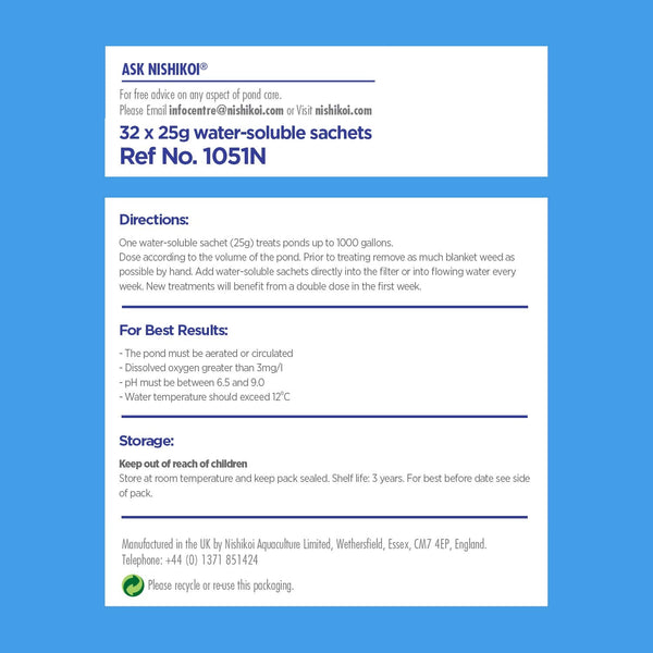 Goodbye Blanket Weed Treatment for Ponds 25g, Pack of 32 Sachets ? 100% Natural Pond Cleaner ? 1 Sachet Treats 1000 Gallons of Pond Water