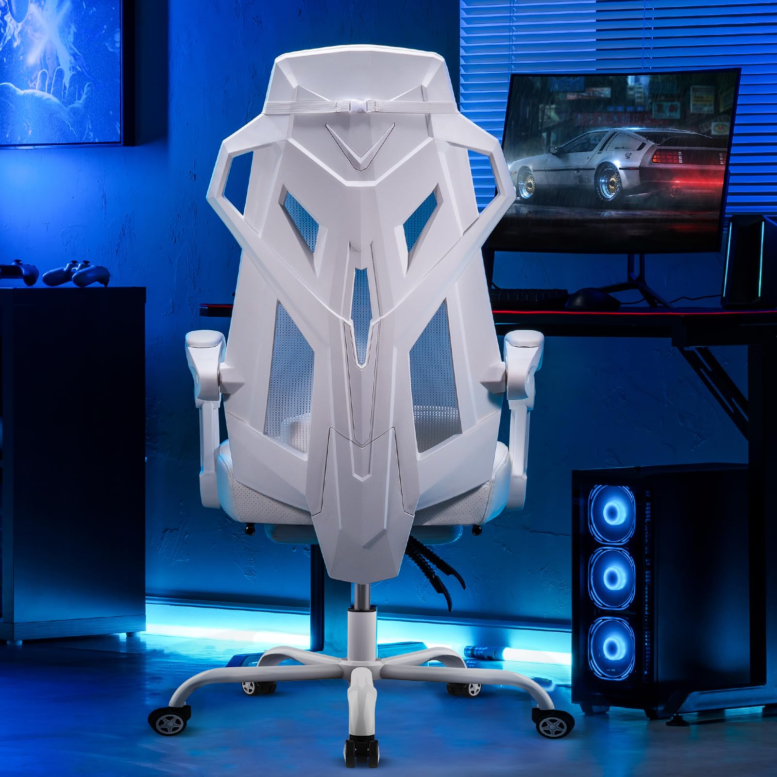 GTPLAYER Mesh Gaming Chair with Footrest 3D Stereoscopic Frame Support Ergonomic Fabric CoverReclining Computer Office Desk Chair Height Adjustable