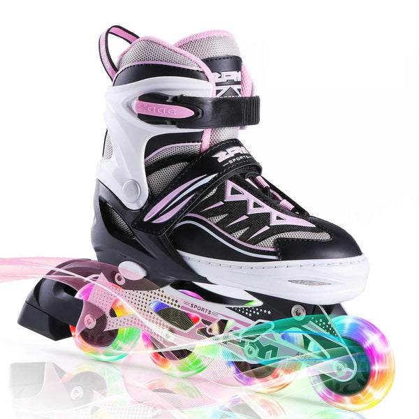 2pm Sports Adjustable Light up Inline Skates, Stylish Design Beginner Roller Skates for Boys and Girls - Pink Small