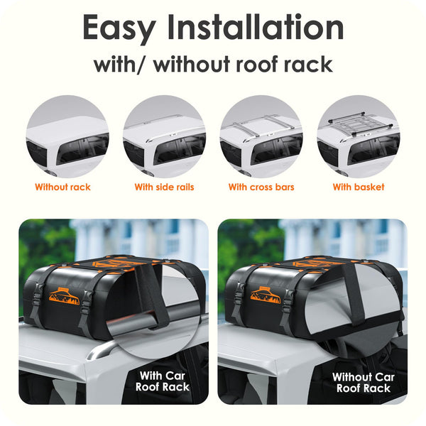 Rymopuey Roof Bag 15 Cubic/425 L, Waterproof Car Roof Bag No Rack Needed, Roof Box with Anti-Slip Mat and 6 Heavy-Duty Straps, Folding Soft Car Roof Box for Cars with/Without Rack (Blue 425 L)