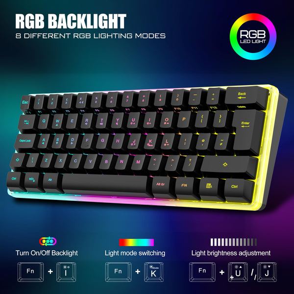 RedThunder 60% RGB Gaming Keyboard and Mouse Combo, UK Layout Ultra Compact Backlit Mini Keyboard, Lightweight 7200 DPI Cellular Optical Mouse, Portable Wired Gaming Set for PC PS5 Xbox Gamers (Black)