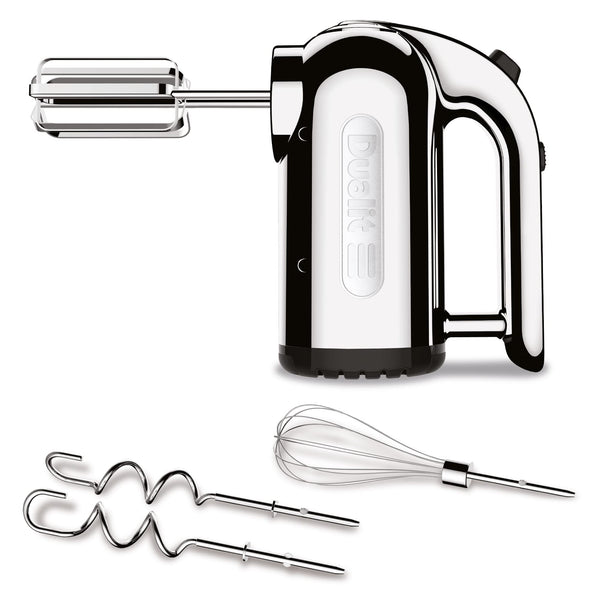 Dualit Hand Mixer Chrome - 400W - Strong Grip Handle - Attachments Included - Integral Plug Storage - 4 Speed Settings - Repairable gears - Flat