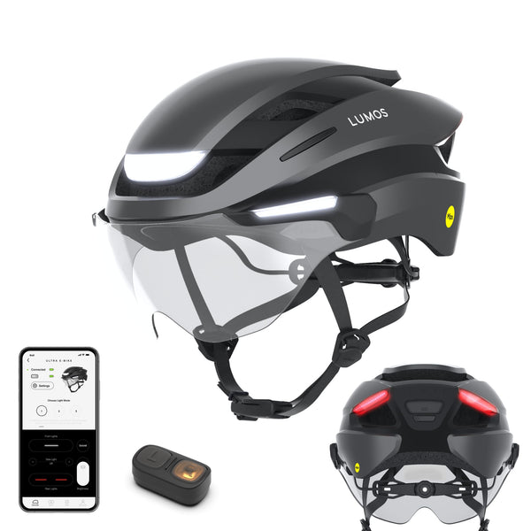 Lumos Ultra E-Bike Smart Helmet | NTA 8667 Certified | Front & Rear LED Lights | Retractable Face Shield | App Controlled | EBike, Scooter, Cycling, Bicycle | Adults, Men Women