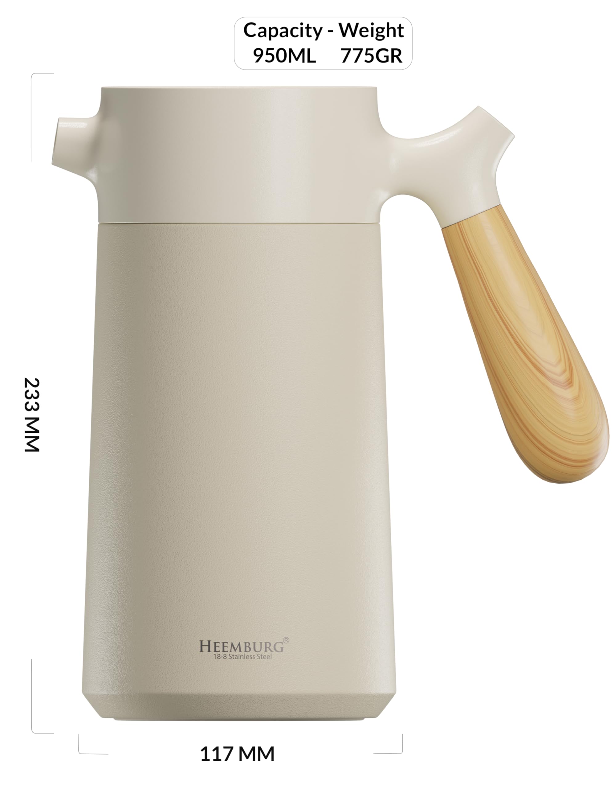 Heemburg French Press Coffee Maker Cafetiere Thermo Double Wall Insulated Vacuum Stainless Steel Manual Brewer (White)