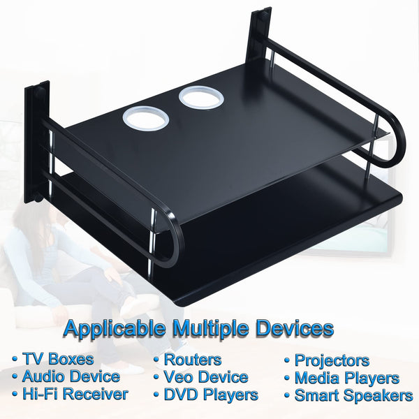 HNVNER Wall Mounted Projector Shelf Metal Router Rack DVD Player Bracket, Floating Wall Shelves For TV Components Such as Cable TV Box/Sky Box/Media