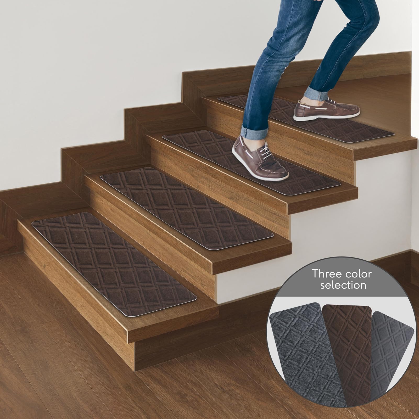 Triceratops 20cmx76cm (14-Pack) Stair Treads Carpet Non-Slip, Indoor Stair Runners for Wooden Steps, with Non Skid Rubber Backing Removable Washable