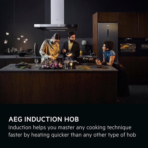 AEG 6000 Series Induction Hob, IKX64441CB, 4 Cooking Zones, 60cm, Bridge Function, Hob2Hood Function, Built-In Hob Timer, Key-lock, 3 Step Residual Heat, Black
