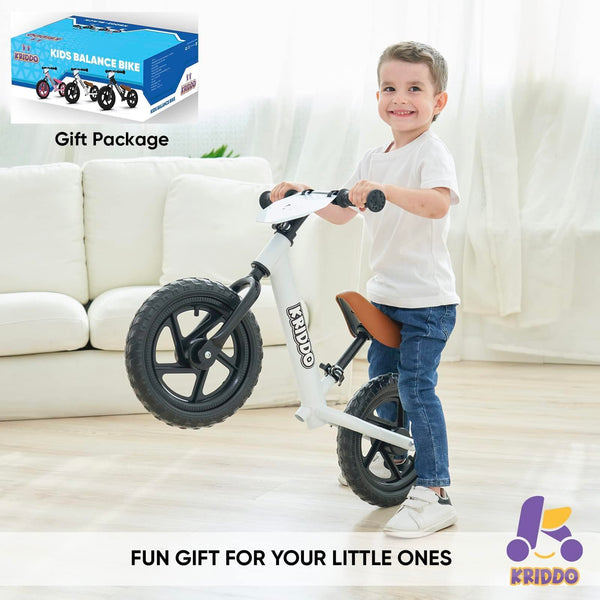 KRIDDO Toddler Balance Bike 2 Year Old, Age 18 Months to 5 Years Old, 12 Inch Push Bicycle with Customize Plate (3 Sets of Stickers Included), Gift Bike for 2-3 Boys Girls, Blue