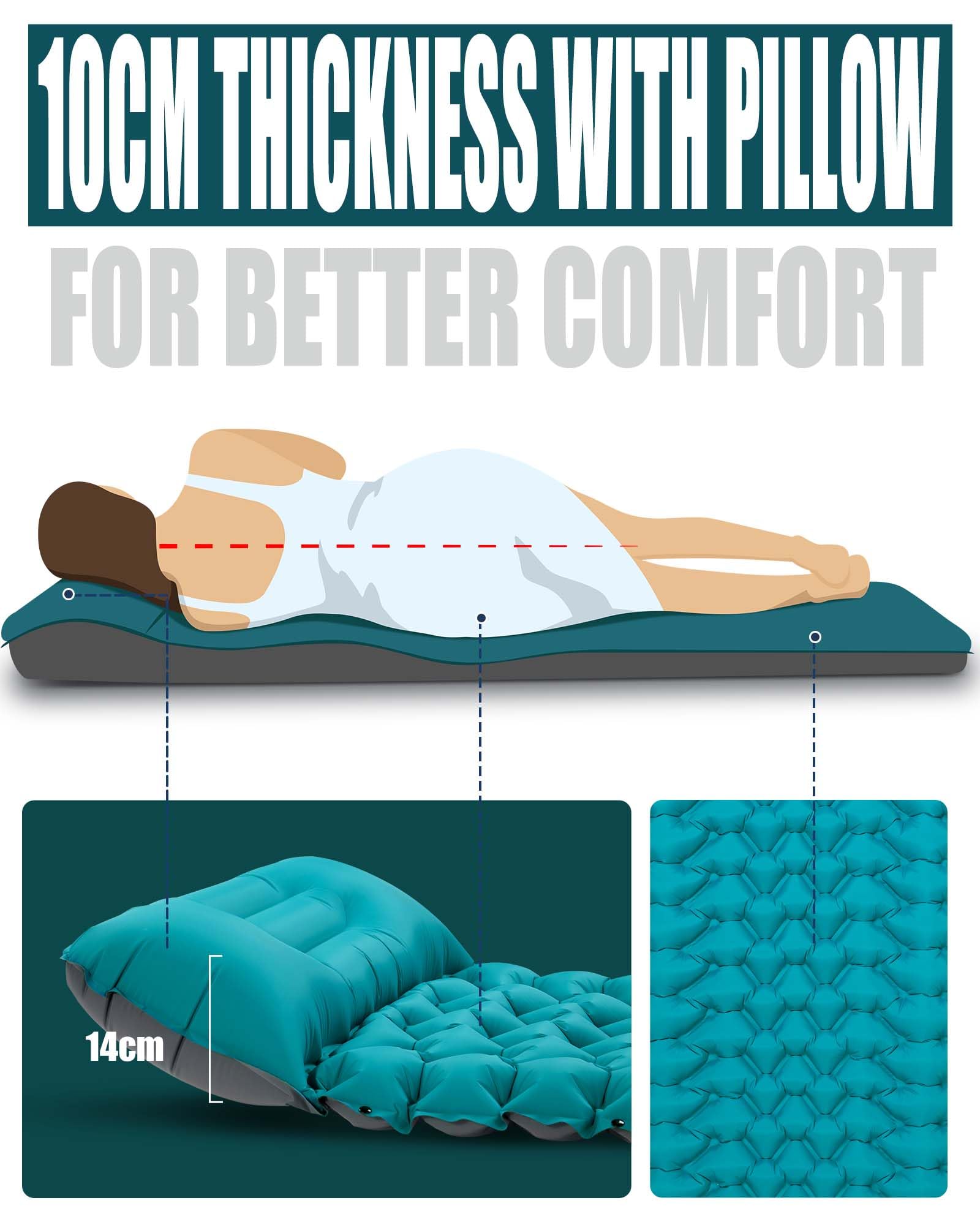 AKSOUL Self Inflating Sleeping Mat for Camping: 8-12CM Thickness Single Camp Mattress, Double Joinable Camping Inflatable Mat