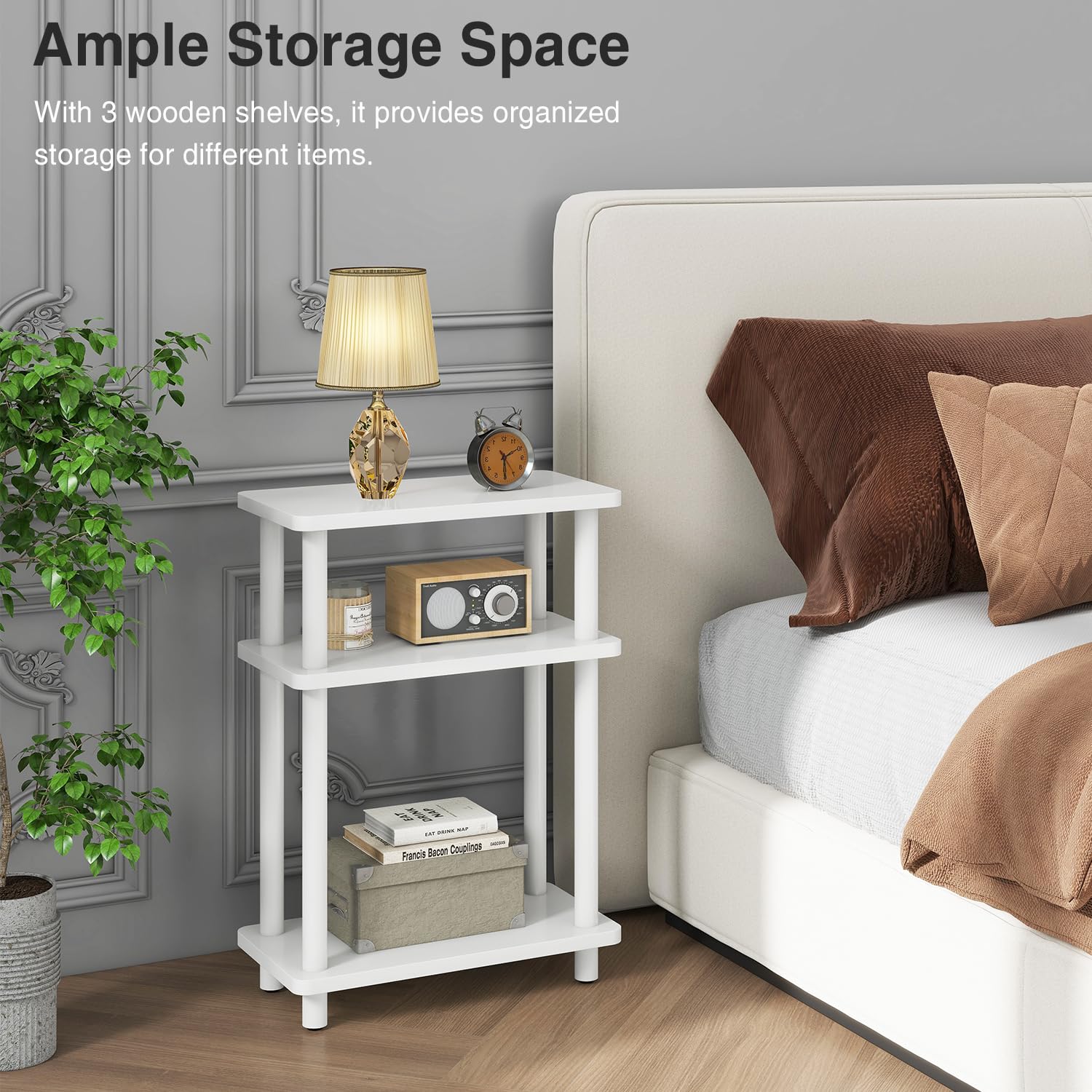 IBUYKE Narrow Side Table, 3-Tier End Table with Storage Shelf Black, Slim Small Table, 40x18x62.5cm,Thin Bedside Table for Living Room Bedroom Office,