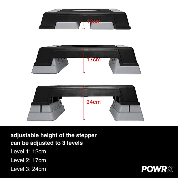 POWRX aerobic stepping board 12/17/24cm (3 levels) I Stepper height-adjustable and non-slip for Aerobics, Gymnastics and Fitness I Home Step Stepbench