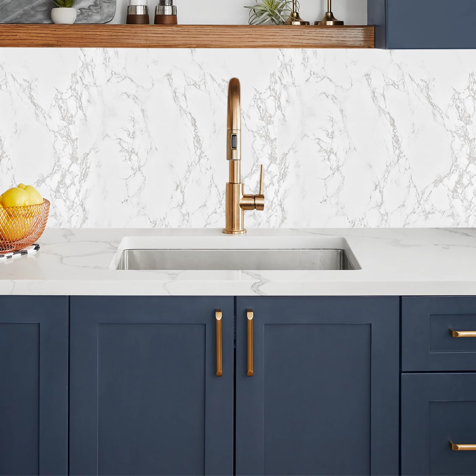 Hode Marble Vinyl Wrap 90cmx600cm, White Granite Sticky Back Plastic Roll, Marble Self Adhesive Wallpaper for Kitchen Countertop Worktop Vinyl