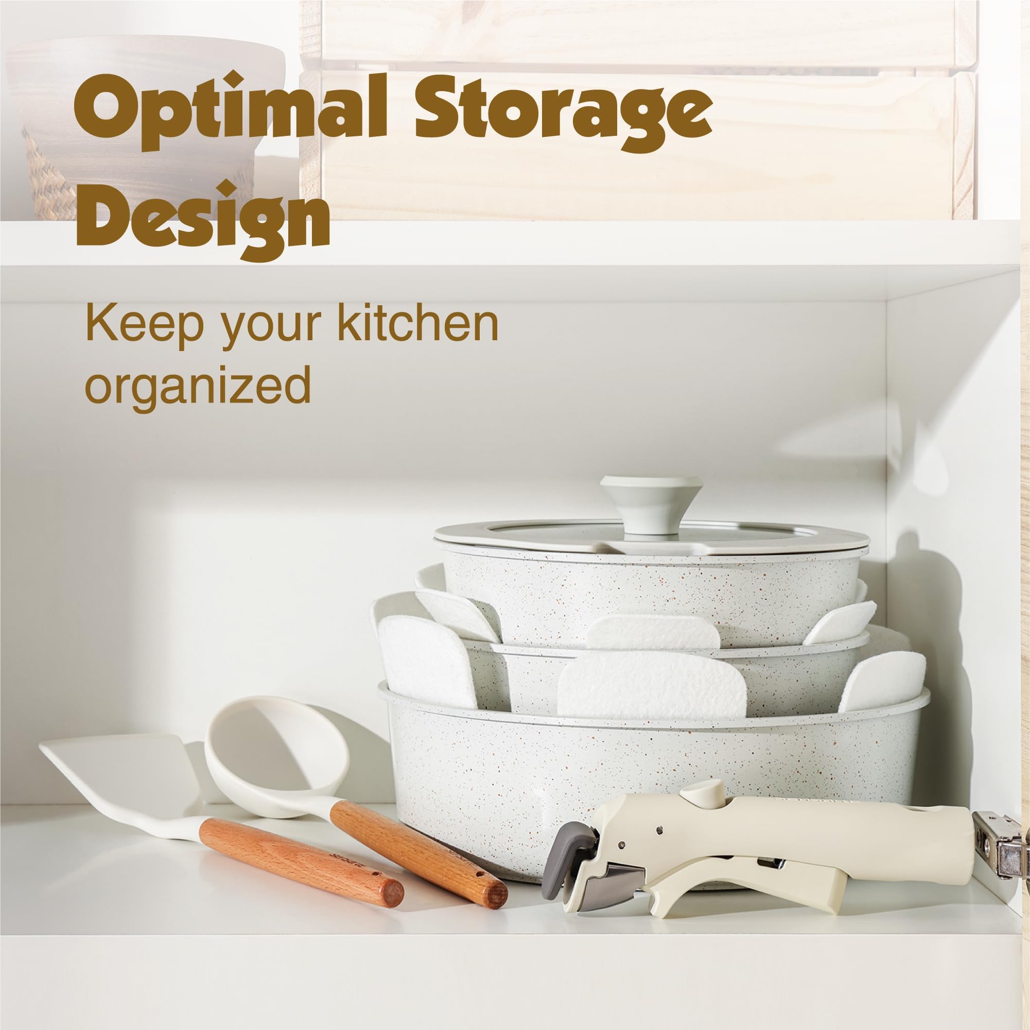 SENSARTE 17 Piece Pots and Pans Set, Nonstick Detachable Handle Cookware, Induction Kitchen Cookware Set with Removable Handle, Healthy Non Stick RV Cookware, Oven Safe (Black)