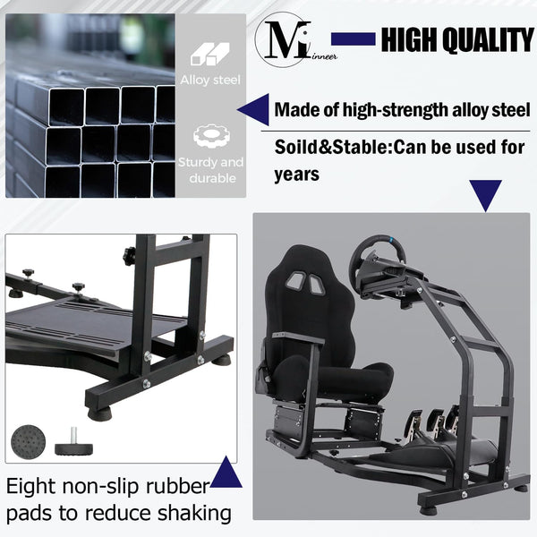 Minneer Racing Simulator Cockpit with Gaming Seat(Black) Stand-Up Fit for Logitech Fanatec Thrustmaster G29, G27, G25, G923 Adjustable Gaming Steering Wheel Stand Without Wheel and Pedals